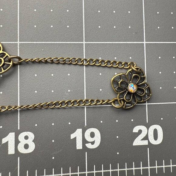 Premier Designs Long Strand Flower Necklace With Crystal Accents Brass And Gold - Picture 9 of 9